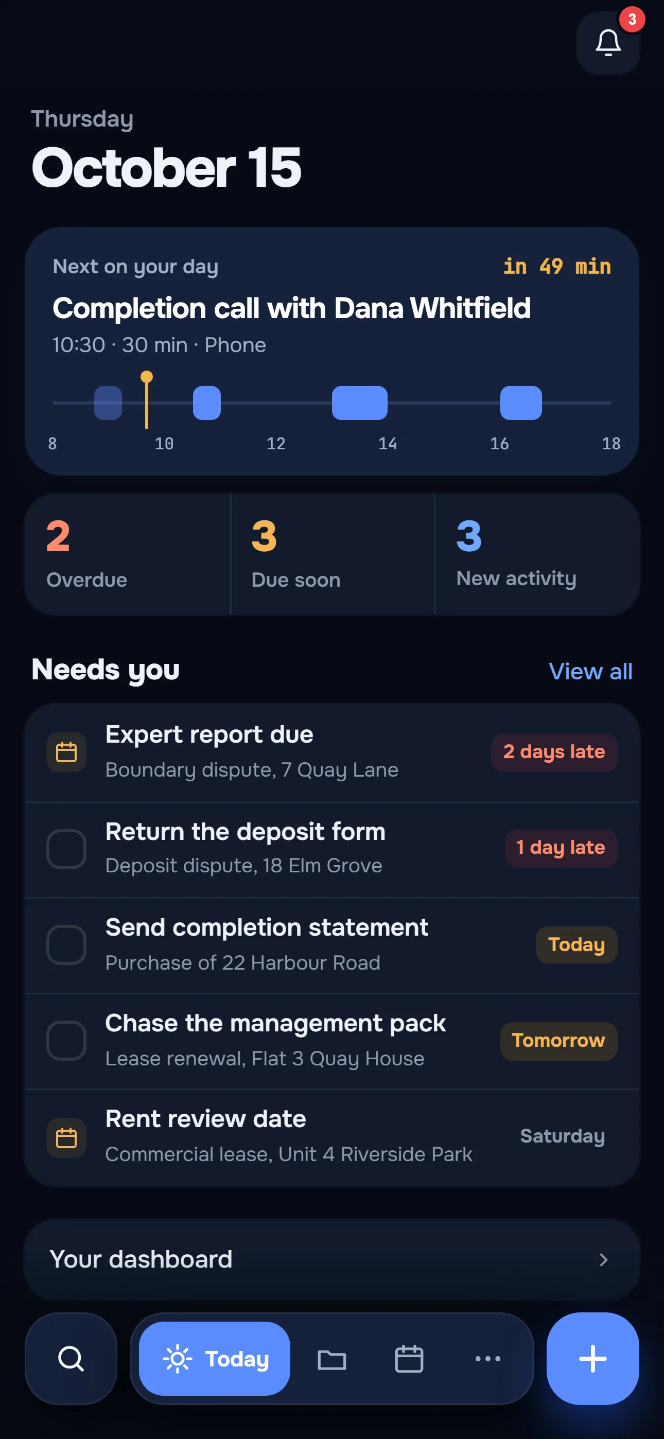 The Herarx dashboard on a phone, dark theme