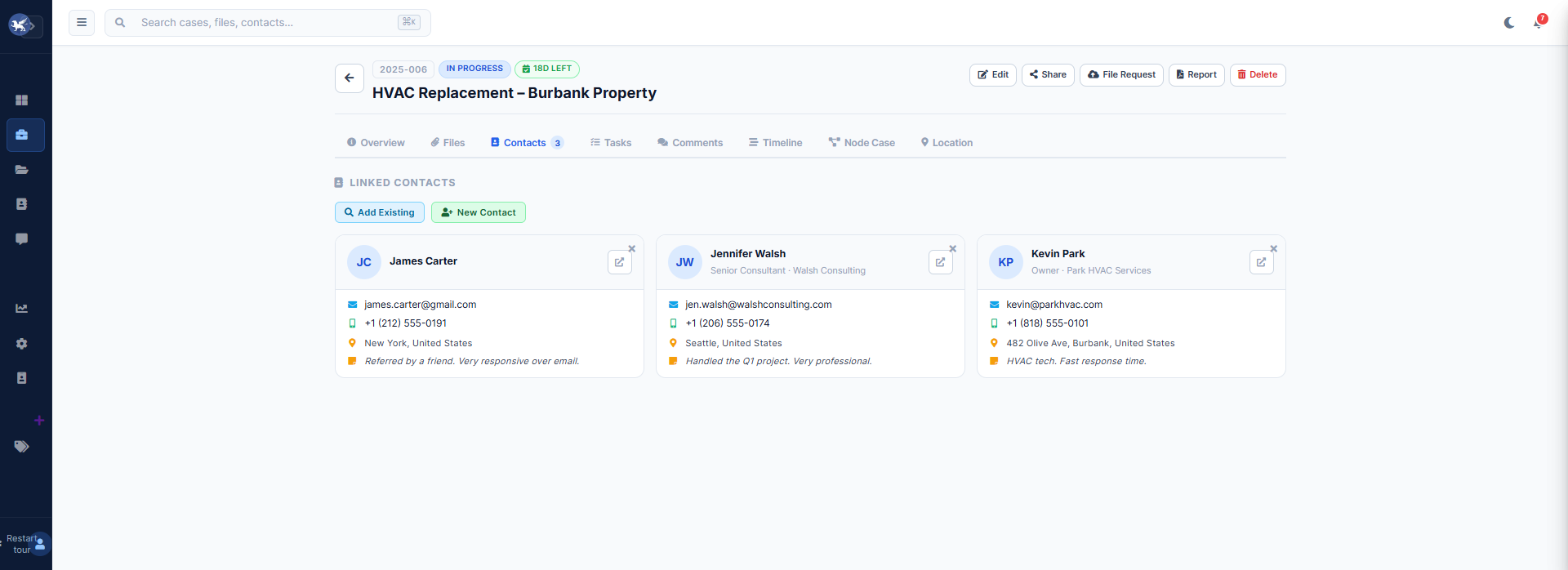 Herarx case contacts — linked people and organisations