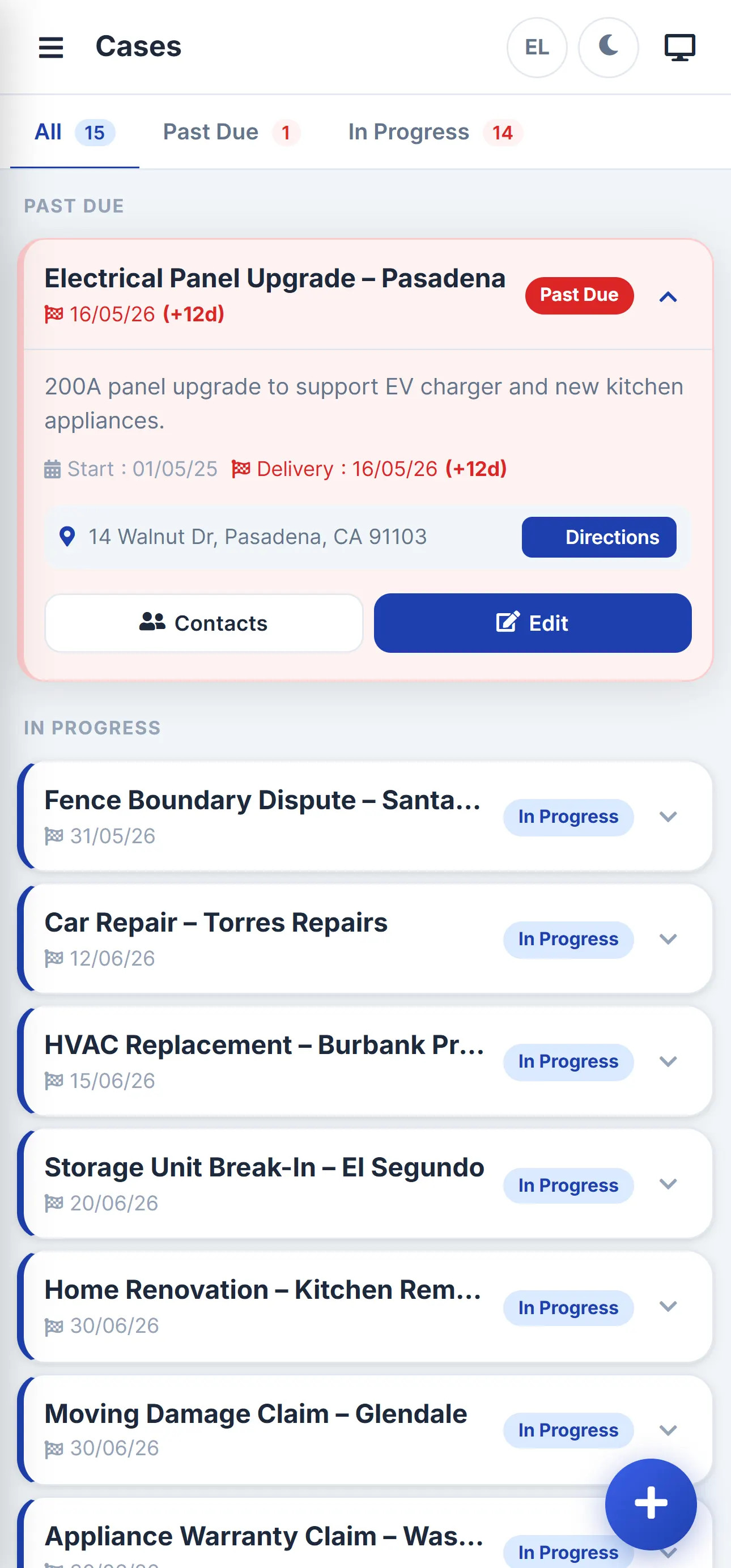 Cases list mobile