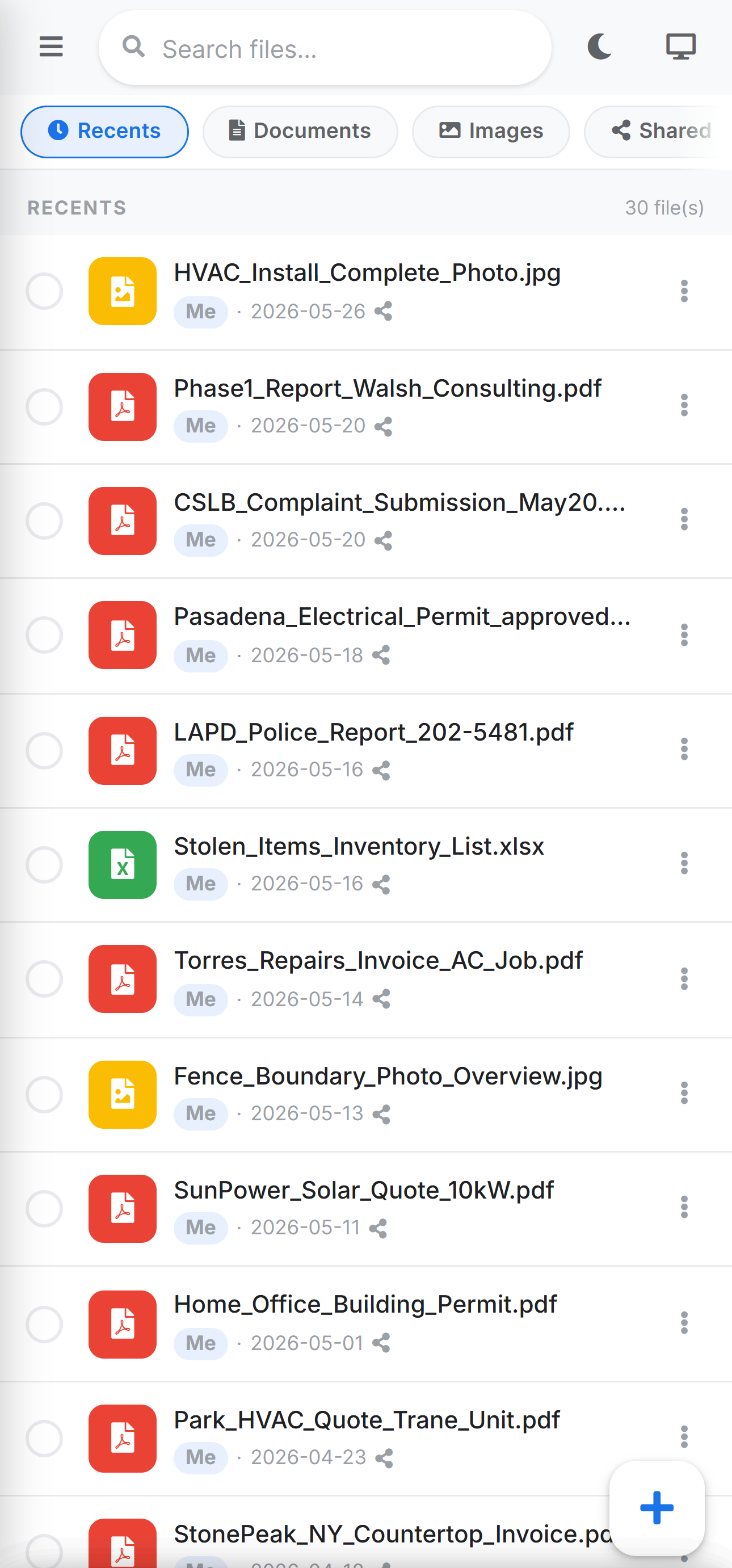 Herarx files — mobile light mode